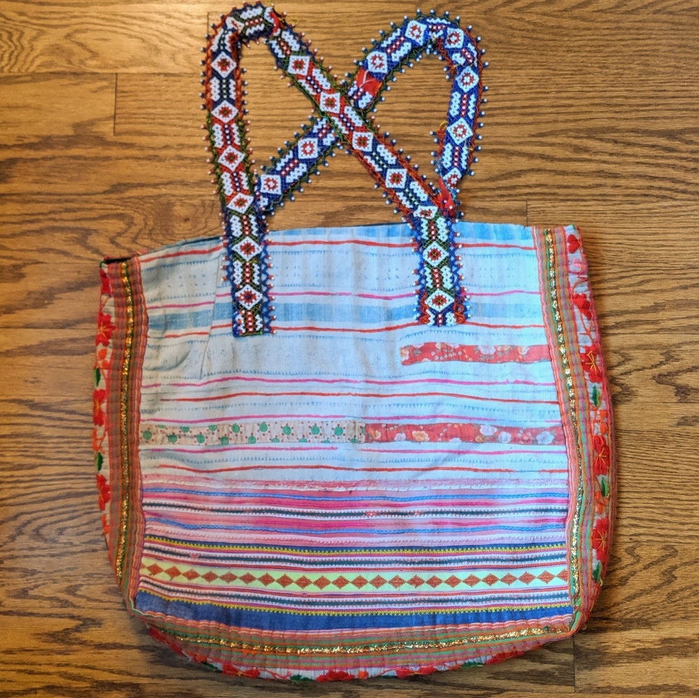 Free people vintage denim patchwork Bohemian bag
